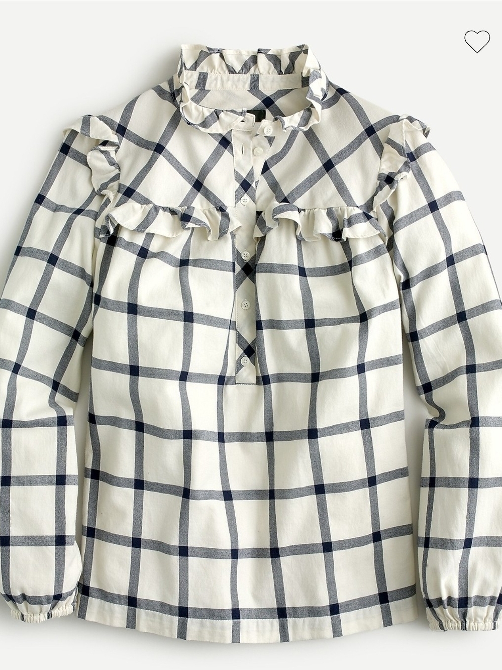 J. Crew Cream Plaid Ruffle Popover Long-Sleeve Top